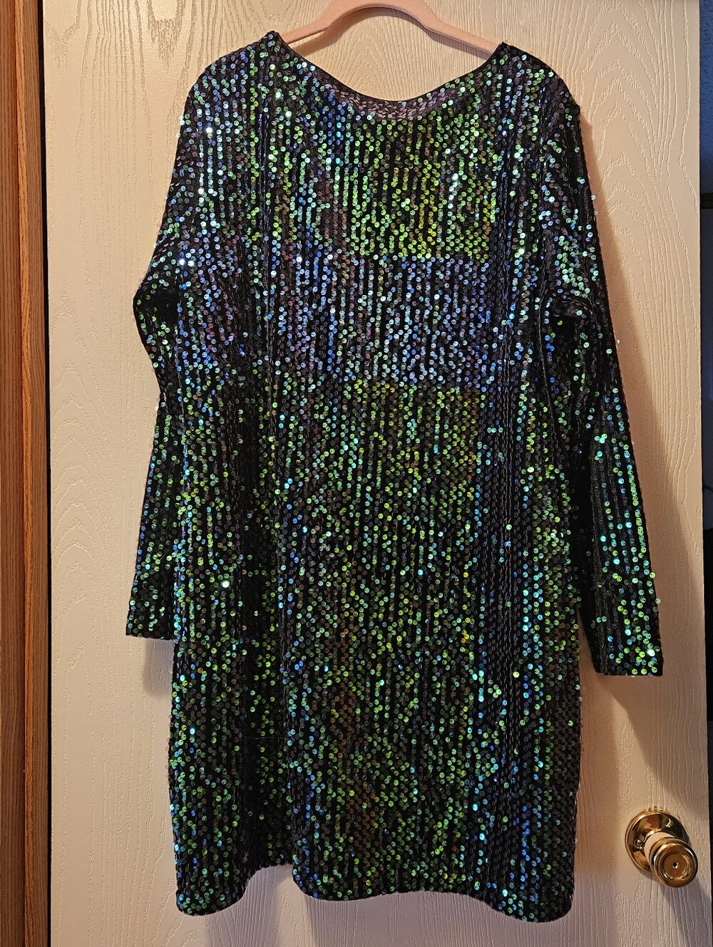 Fashion Velvet Teal Sequin Longsleeve Dress, Size M (Fits Like XL/XXL) - Picture 4 of 4